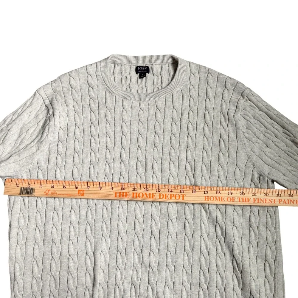 J. Crew Mens Large Beige Cotton Cable Knit Crewneck Sweater Preppy Fisherman